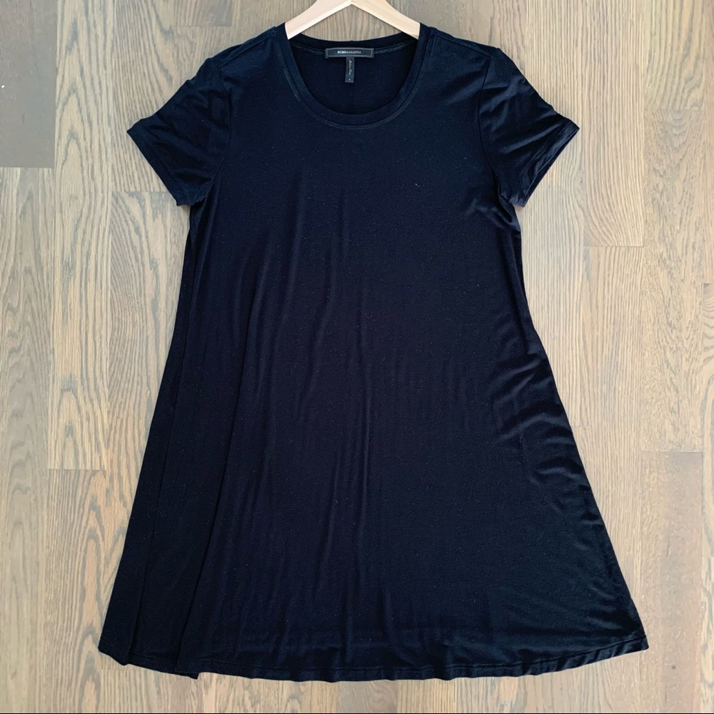 BCBGMaxAzria Anneta Short Sleeve A-line Trapeze Swing Dress in Black Size Small